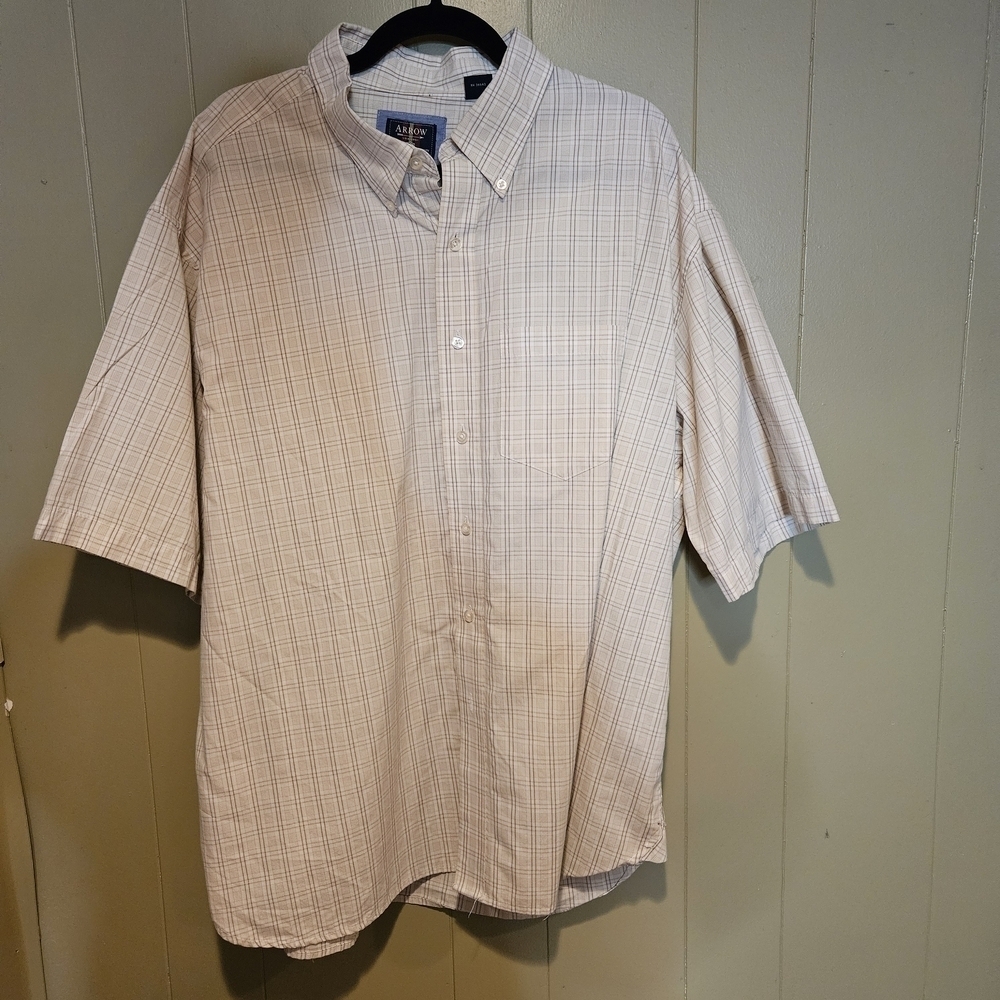 Arrow Beige Plaid Button-Down Shirt Women’s 2X | Classic Soft Cotton Comfort Top